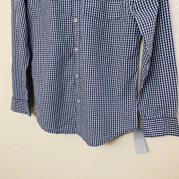Nordstrom Boys Poplin Button Shirt Collared XL Navy Eclipse Mini Check - Picture 5 of 9